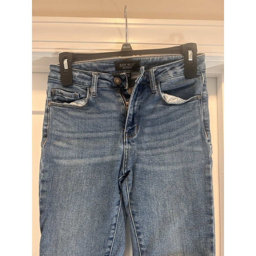 JUDY BLUE SKINNY FIT Womens Size 3/26 High Rise Stretch Raw Hem Distressed Jeans - Picture 4 of 7